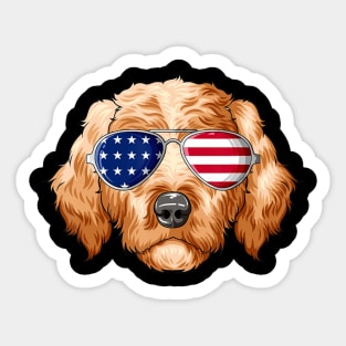 Patriotic Goldendoodle American Flag Glasses 4th July Sticker